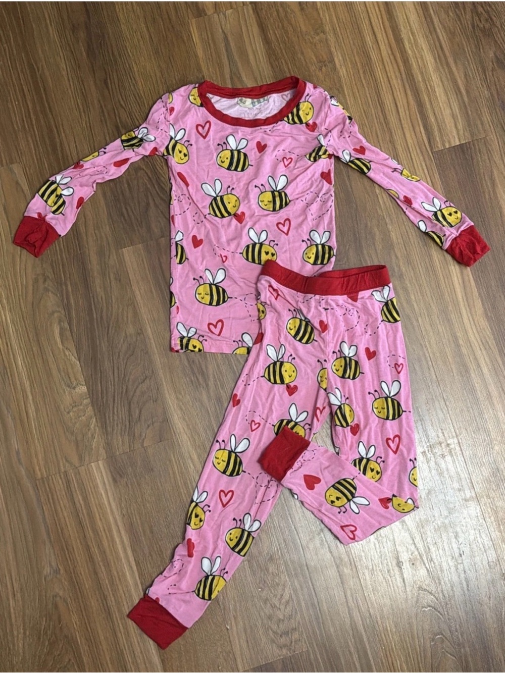 Little Sleepies Toddler Girls Pink Heart Bees Bamboo 2-Pc Pajamas Pants Shirt 3T